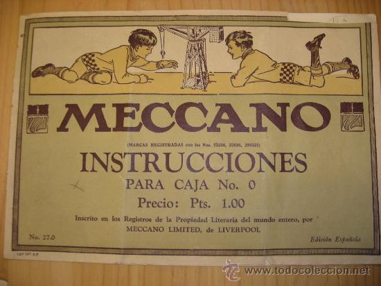 Juguetes antiguos: &rdquo;MECCANO&rdquo; CAT&Aacute;LOGO INSTRUCCIONES PARA CAJA N&ordm; 0