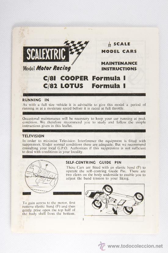 Juguetes antiguos: INSTRUCCIONES DE MANTENIMIENTO DEL COOPER FORMULA 1 Y LOTUS FORMULA 1 /En ingles/