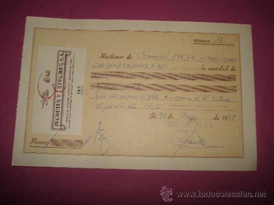 Jouets Anciens: Antiguo Recibo de JYESA Juguetes y Estuches a&ntilde;o 1970s .Con Logo y Texto Cabecera en Relieve .