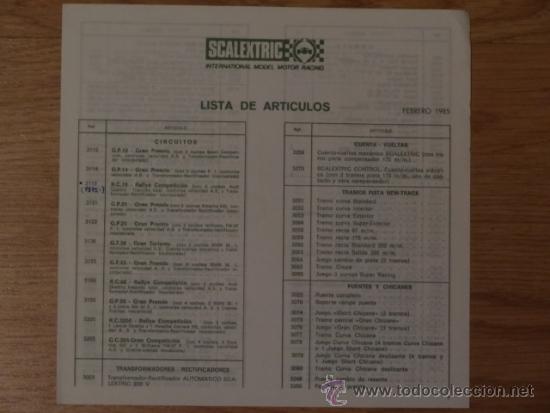 Old Toys: SCALEXTRIC - TARIFA PRECIOS FEBRERO 1985