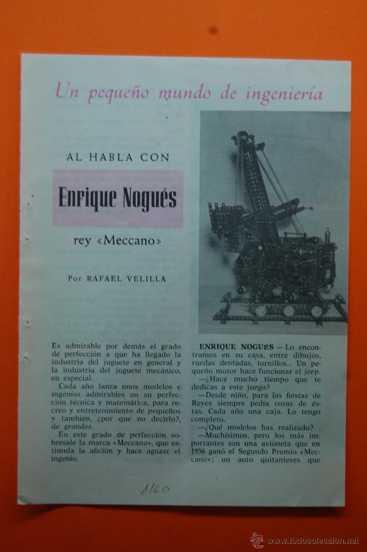 Brinquedos antigos: ARTICULO REVISTA 1960 - COLECCION JUGUETES - MECCANO ENRIQUE NOGUES SUS CONSTRUCCIONES - 2 PAG.