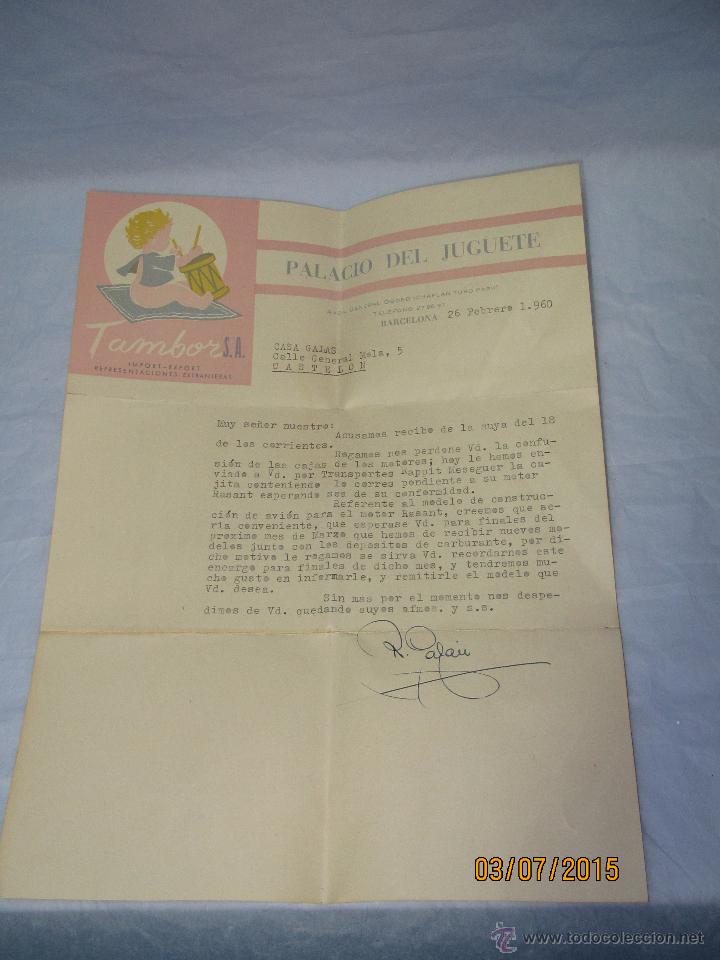 Juguetes antiguos: Antigua Carta de * PALACIO DEL JUGUETE * de Barcelona