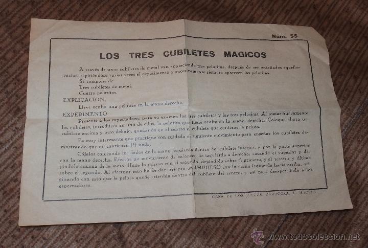Juguetes antiguos: LOS TRES CUBILETES M&Aacute;GICOS,N&ordm;55,LA CASA DE LOS JUEGOS,INSTRUCCIONES,A&Ntilde;OS 50