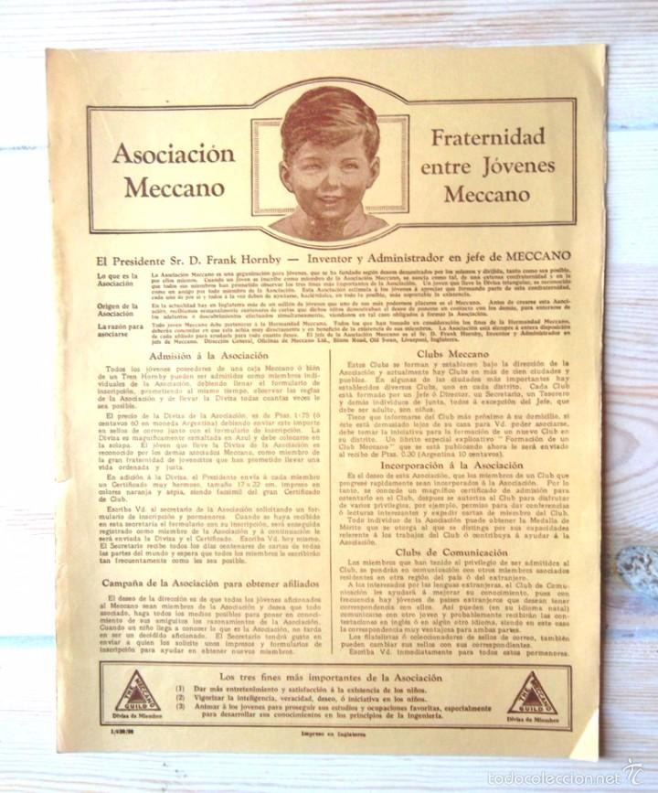Giocattoli antichi: + Full Asociaci&oacute;n Meccano. Fraternidad entre J&oacute;venes Meccano 1930. Folleto; molt bon estat v fotos