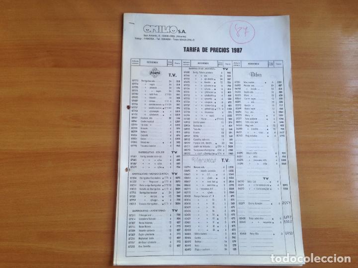 Giocattoli antichi: ANTIGUA TARIFA DE PRECIOS JUGUETERIA JUGUETES ONILCO FAMOSA NANCY PLAYMOBIL A&Ntilde;O 1987