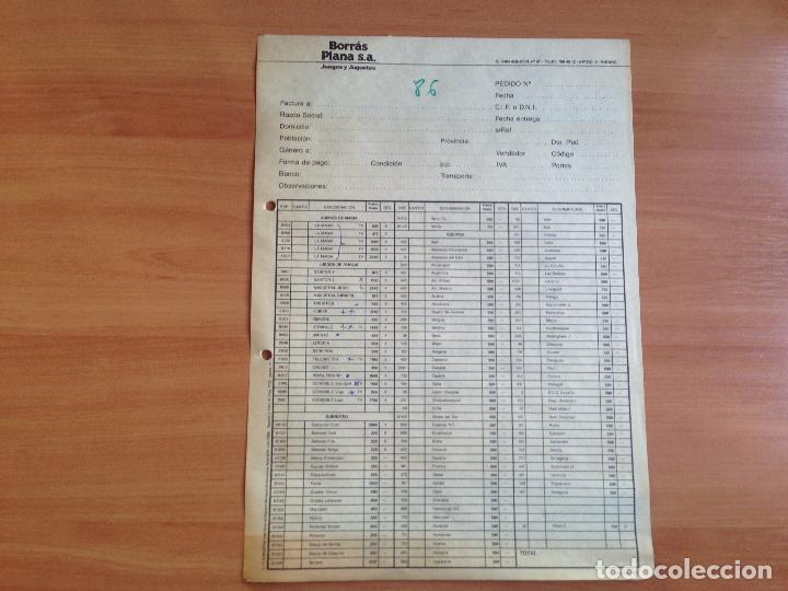 Giocattoli antichi: ANTIGUA TARIFA DE PRECIOS JUGUETERIA JUGUETES BORRAS PLANA A&Ntilde;O 1986