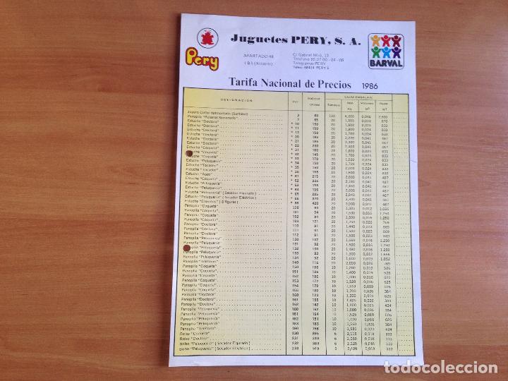 Giocattoli antichi: ANTIGUA TARIFA DE PRECIOS JUGUETERIA JUGUETES PERY BARVAL A&Ntilde;O 1986