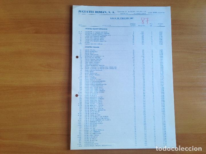 Giocattoli antichi: ANTIGUA TARIFA DE PRECIOS JUGUETERIA JUGUETES ROMAN A&Ntilde;O 1987