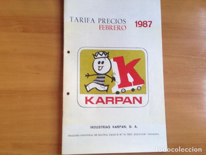 Giocattoli antichi: ANTIGUA TARIFA DE PRECIOS JUGUETERIA JUGUETES KARPAN A&Ntilde;O 1987