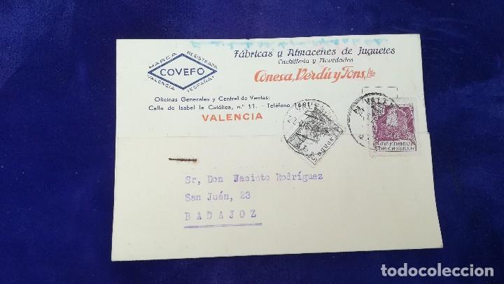 Brinquedos antigos: ANTIGUA CARTA COMERCIAL FABRICA Y ALMACENES DE JUGUETES CONESA, VERDU Y FONS, VALENCIA, A&Ntilde;O 1944
