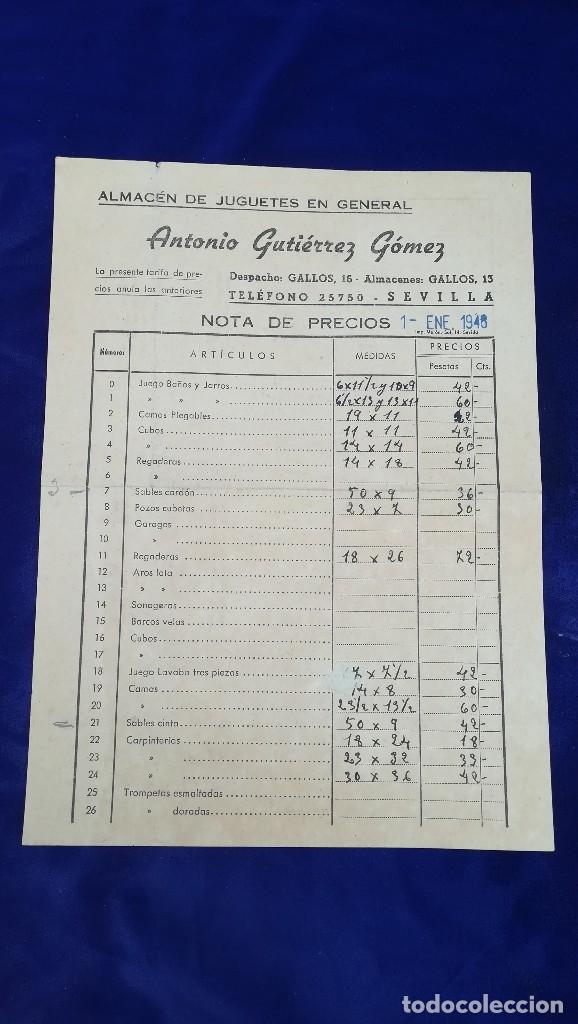 Brinquedos antigos: ANTIGUA FACTURA ALMACEN DE JUGUETES ANTONIO GUTIERREZ GOMEZ, SEVILLA A&Ntilde;OS 1946