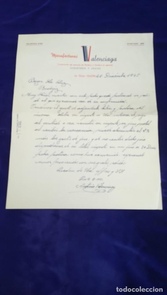 Brinquedos antigos: ANTIGUA CARTA COMERCIAL MANUFACTURAS VALENCIAGA JUGUETERIA Y JAULAS, LA GUIA-GIJON, A&Ntilde;O 1945