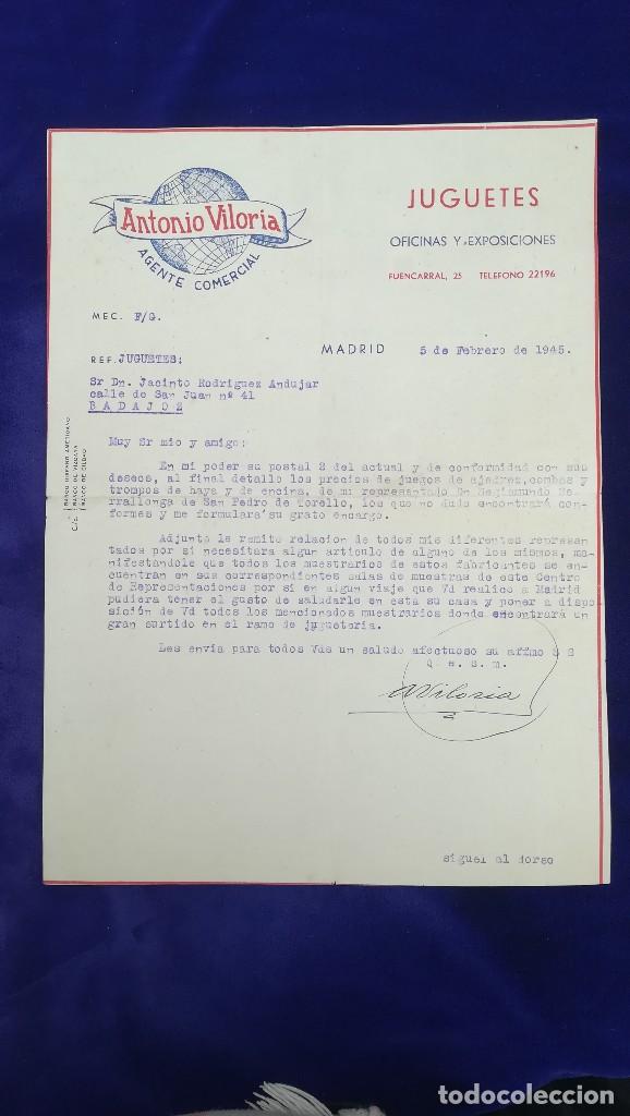 Brinquedos antigos: ANTIGUA CARTA COMERCIAL REPRESENTANTE DE JUGUETES ANTONIO VILORIA, MADRID, A&Ntilde;OS 1945