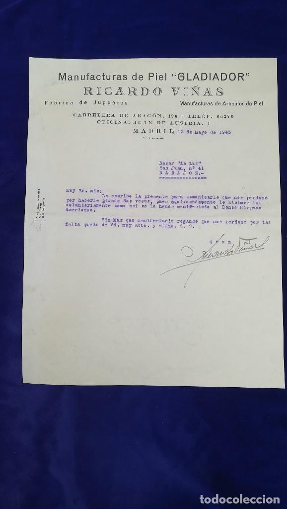 Brinquedos antigos: ANTIGUA CARTA COMERCIAL FABRICA DE JUGUETES RICARDO VI&Ntilde;AS, MADRID, A&Ntilde;O 1945