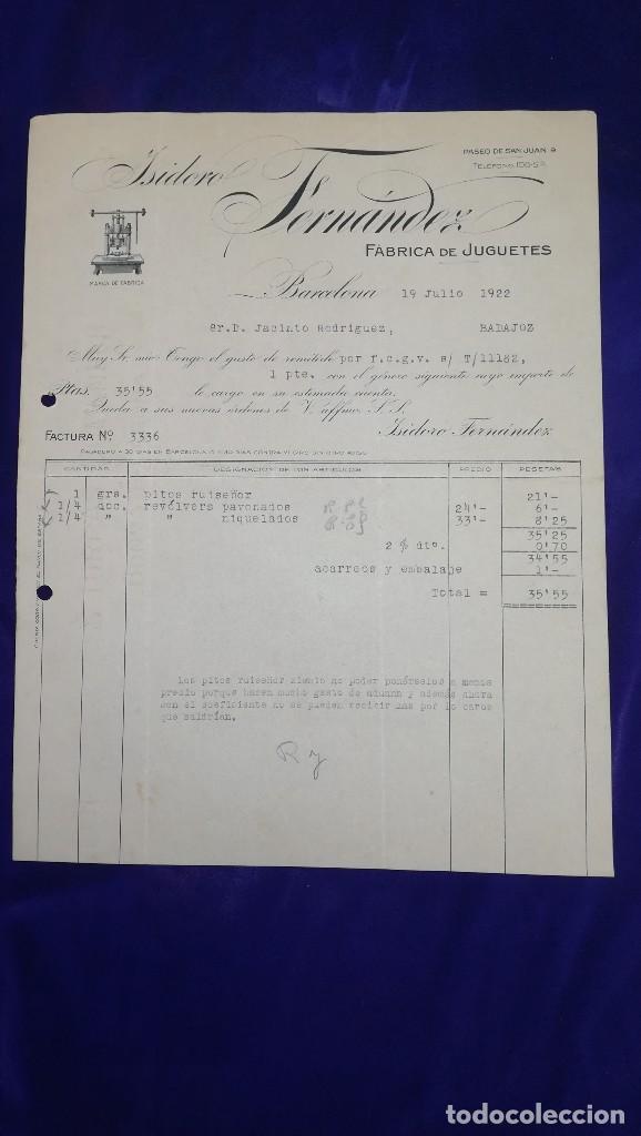 Brinquedos antigos: ANTIGUA FACTURA FABRICA DE JUGUETES ISIDORO FERNANDEZ, BARCELONA, A&Ntilde;O 1922