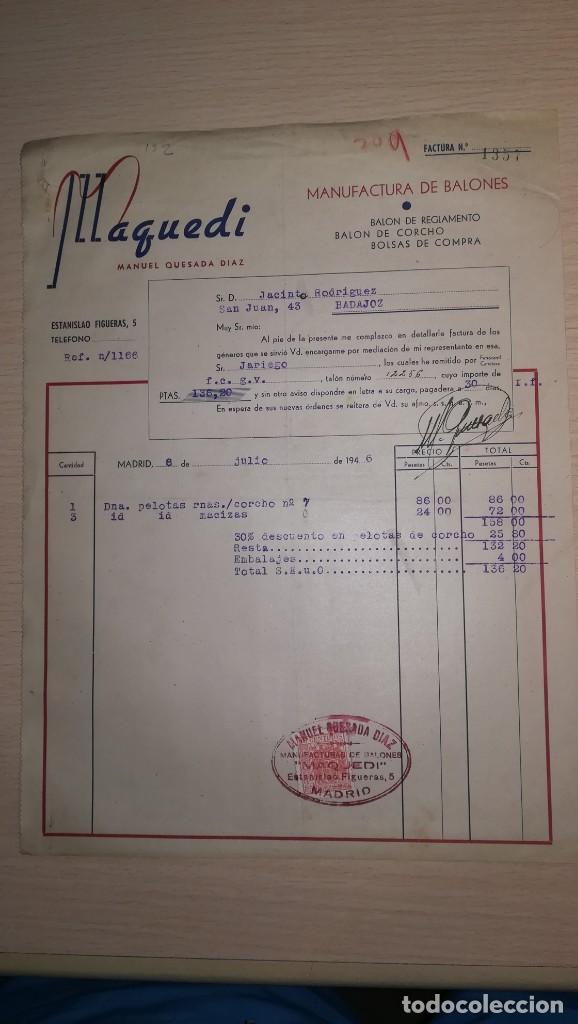 Brinquedos antigos: ANTIGUA FACTURA MANUFACTURA DE BALONES, MADRID, A&Ntilde;O 1946