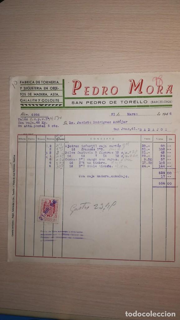 Brinquedos antigos: ANTIGUA FACTURA FABRICA DE JUGUETERIA EN MADERA PEDRO MORA, BARCELONA, A&Ntilde;O 1946