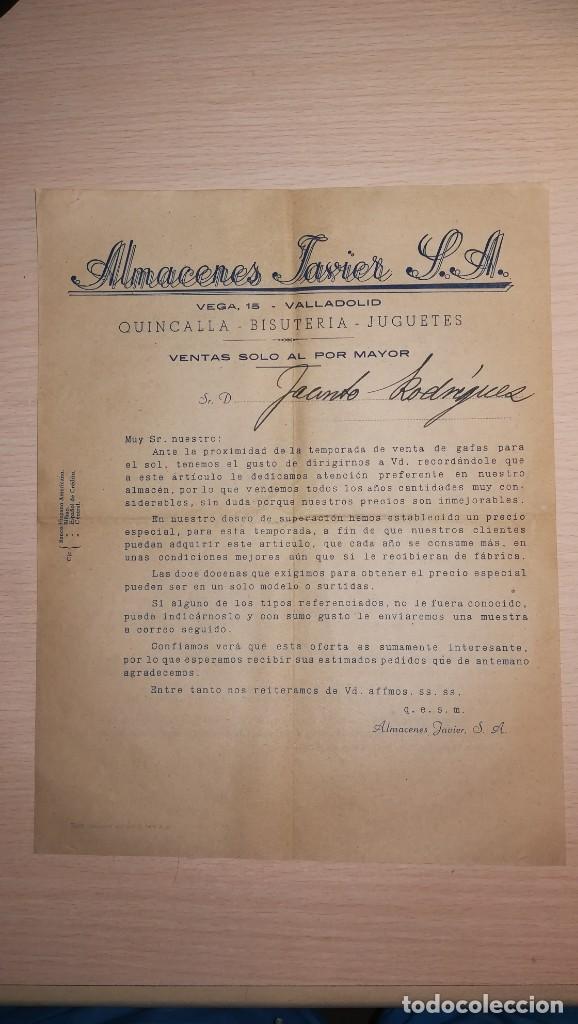 Brinquedos antigos: ANTIGUA FACTURA ALMACEN DE JUGUETES, BISUTERIA Y QUINCALLA JAVIER S.A., VALLADOLID,A&Ntilde;OS 40