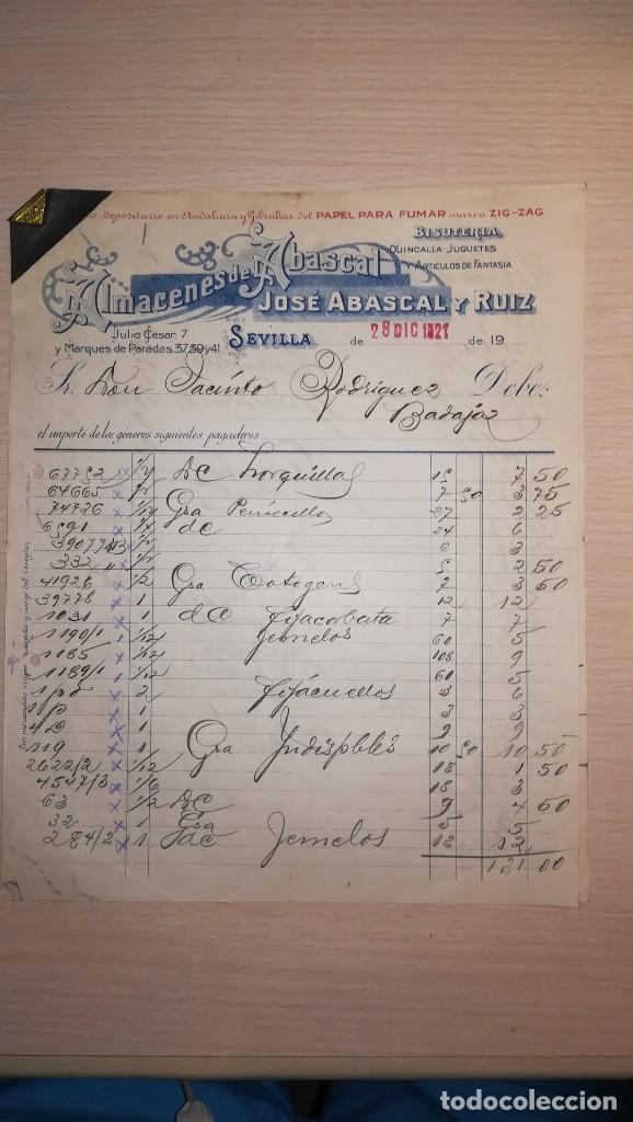Brinquedos antigos: ANTIGUA FACTURA ALMACENES ABASCAL, JUGUETES, QUINCALLA ETC,A&Ntilde;O 1921