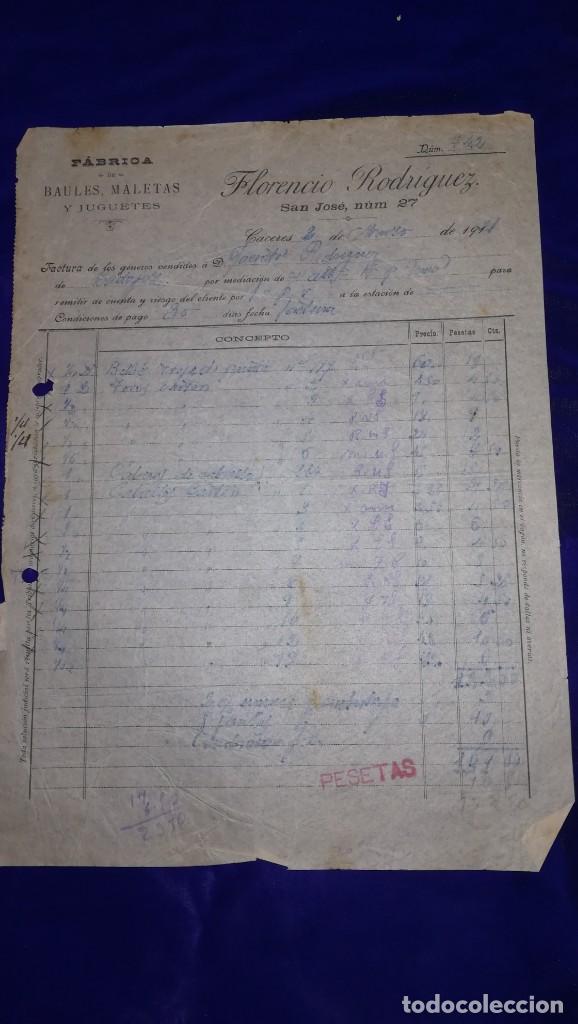 Brinquedos antigos: ANTIGUA FACTURA DE FABRICA DE JUGUETES FLORENCIO RODRIGUEZ, CACERES, A&Ntilde;OS 1921