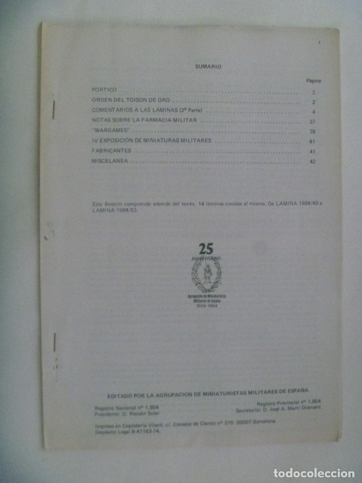Juguetes antiguos: BOLETIN AGRUPACION DE MINIATURISTAS MILITARES DE ESPA&Ntilde;A, 25 &ordm; ANIVERSARIO 1984. LEER DESCRIPCION