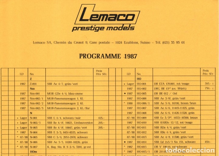 Juguetes antiguos: cat&agrave;logoLEMACO Prestige Models 1987 Infoblatt Programme - en alem&aacute;n y franc&eacute;s - Foto 1