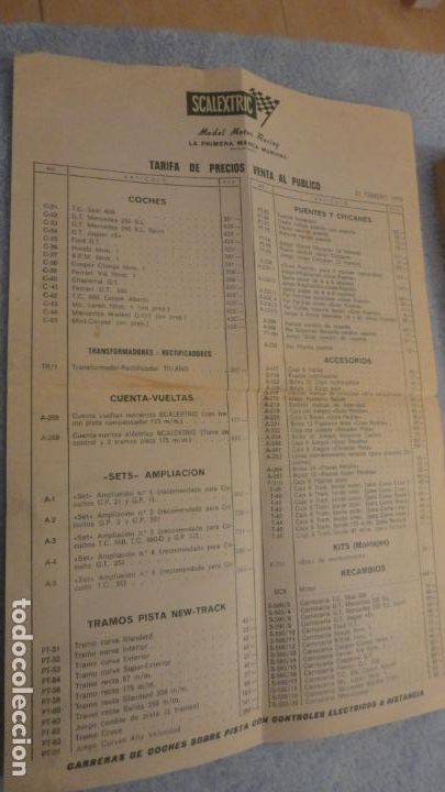 Jouets Anciens: SCALEXTRIC.TARIFAS VENTA AL PUBLICO 1970