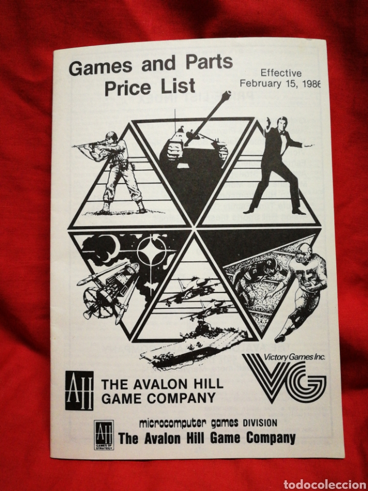 Jouets Anciens: RARA TARIFA PRECIOS CATALOGO THE AVALON HILL, V&Iacute;CTORY GAMES, INC- JUEGOS DE ESTRATEGIA (USA), 1986.