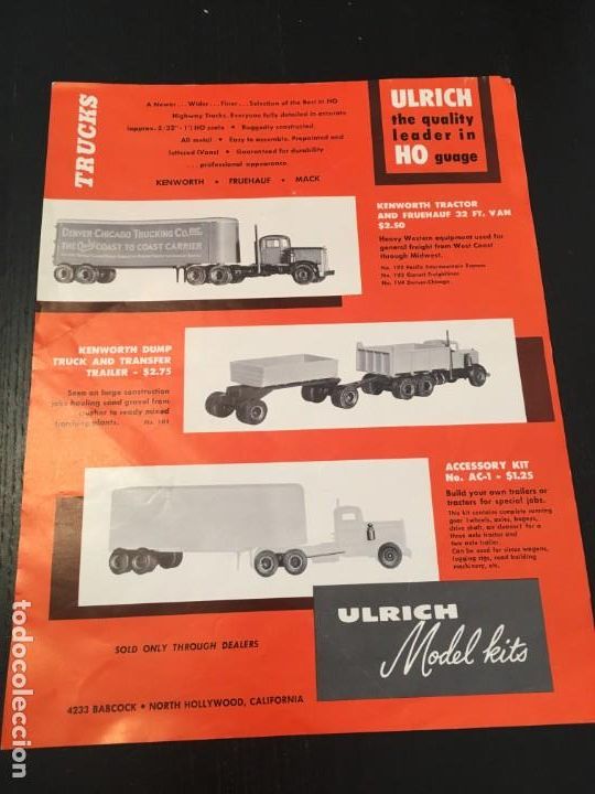 Old Toys: (M2) CATALOGO COCHES - ULRICH THE QUALITY LEADER IN HO GUAGE, TRUCKS, 1 HOJA, SE&Ntilde;ALES DE USO