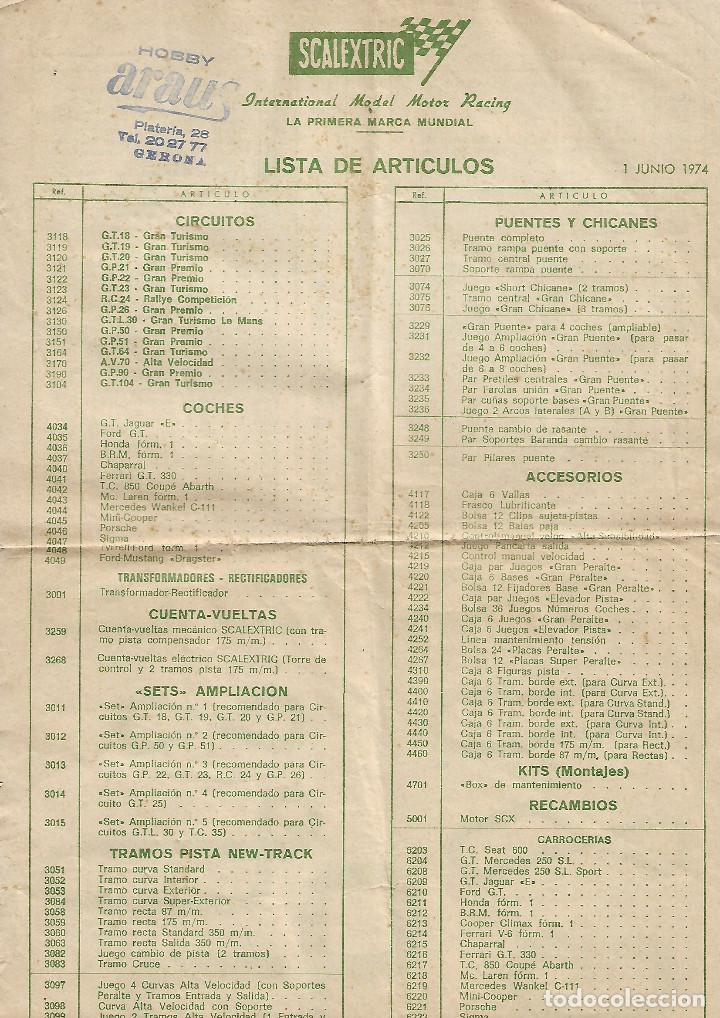 Old Toys: Scalextric lista de articulos 1 junio 1974