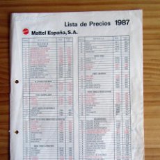 Jouets Anciens: LISTA DE PRECIOS DE MATTEL ESPAÑA SA - AÑO 1987 - MASTERS DEL UNIVERSO BARBIE RAINBOW BRITE SHE-RA. Lote 355757765