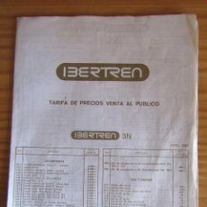 Juguetes antiguos: IBERTREN - TARIFA PRECIOS VENTA AL PUBLICO - ABRIL 1988 - FOLLETO CATALOGO