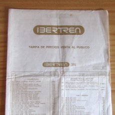 Juguetes antiguos: MODEL IBER - IBERTREN - TARIFA PRECIOS VENTA AL PUBLICO - MARZO 1986 - FOLLETO CATALOGO