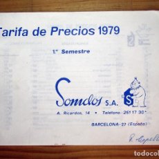 Juguetes antiguos: ANTIGUA TARIFA DE PRECIOS DE SOMDOS - 1º SEMESTRE DE 1979. Lote 362447905