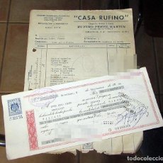 Juguetes antiguos: ANTIGUA FACTURA Y RECIBO BANCARIO DE CASA RUFINO - AÑO 1961 - PISTONES, CARRETAS, COCHES....