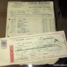 Juguetes antiguos: ANTIGUA FACTURA Y RECIBO BANCARIO DE CASA RUFINO - 1961 - PISTONES, CARRETAS, COCHES...