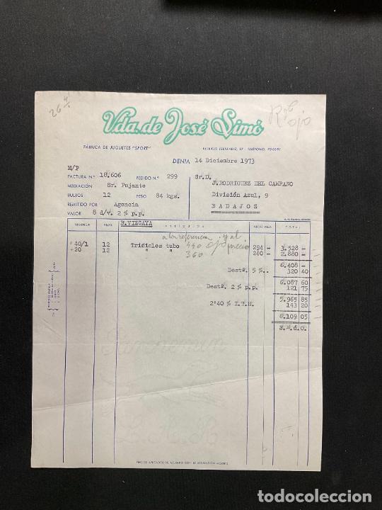 Jouets Anciens: FACTURA DE JUGUETES. VIUDA DE JOSE SIMO. DENIA. 1973. SPORT. TRICICLO.