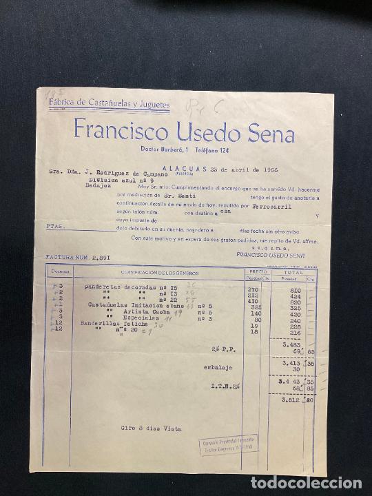 Jouets Anciens: FACTURA DE JUGUETES. FRANCISCO USEDO SENA. CASTA&Ntilde;UELAS Y JUGUETES. ALACUAS. VALENCIA. 1966