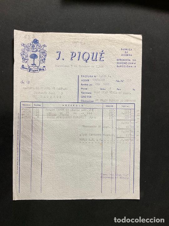 Jouets Anciens: FACTURA DE JUGUETES. J. PIQUE. BARCELONA 1966. FABRICA DE JUGUETES.