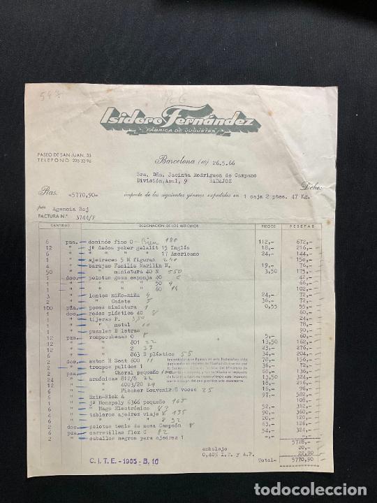 Jouets Anciens: FACTURA DE JUGUETES. ISIDORO FERNANDEZ. FABRICA DE JUGUETES. BARCELONA. 1966