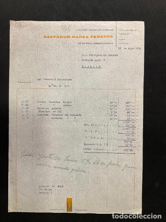 Jouets Anciens: FACTURA DE JUGUETES. SALVADOR GADEA PAREDES. ALDAYA. VALENCIA. 1965. TERMOPLASTICO