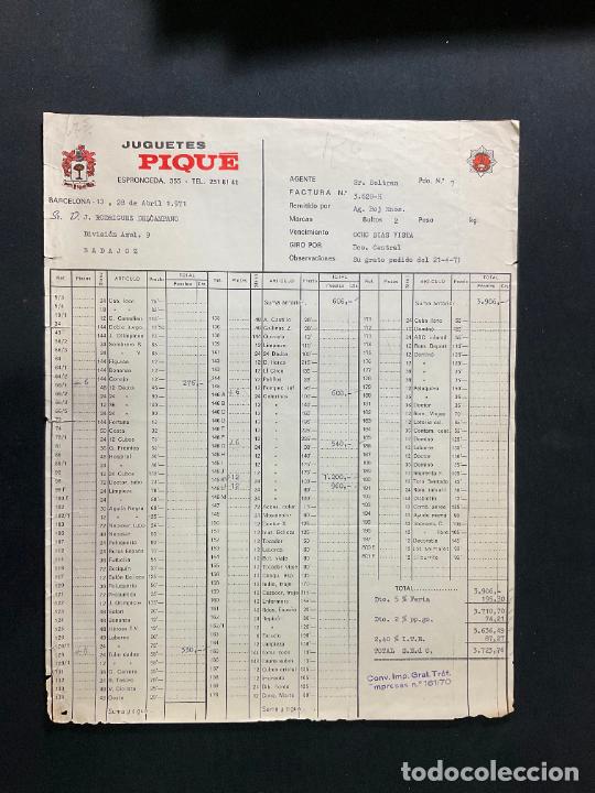 Brinquedos antigos: FACTURA DE JUGUETES. JUGUETES PIQUE. BARCELONA 1971. LISTADO DE TODOS LOS ARTICULOS