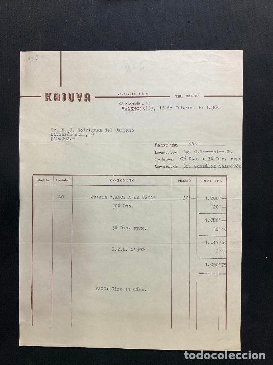 Brinquedos antigos: FACTURA DE JUGUETES. KAJUVA. VALENCIA. 1965. JUEGOS VAMOS A LA CAMA.