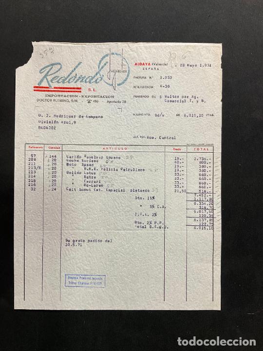 Brinquedos antigos: FACTURA DE JUGUETES. REDONDO. ALDAYA. VALENCIA. 1971. IMPORTACION EXPORTACION.