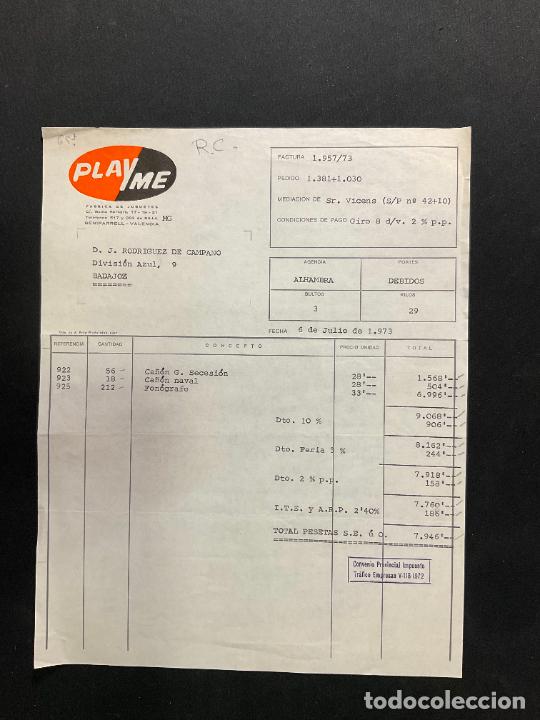 Brinquedos antigos: FACTURA DE JUGUETES. PLAYME. PLAY ME. BENIPARRELL. VALENCIA. 1973