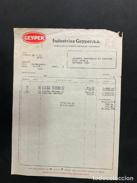 Brinquedos antigos: FACTURA DE JUGUETES. GEYPER. INDUSTIAS GEYPER. JUGUETES ELECTRICOS Y MECANICOS. 1973. VALENCIA