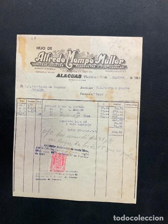 Brinquedos antigos: FACTURA DE JUGUETES. ALFREDO MOMPO MULLOR. ALACUAS. VALENCIA. 1956.