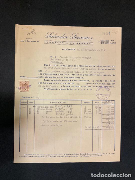Old Toys: FACTURA DE JUGUETES. SALVADOR SERRANO. ALICANTE. 1950. JUGUETERIA EN GENERAL