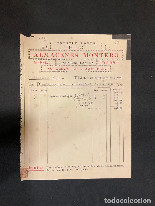 Brinquedos antigos: FACTURA DE JUGUETES. ESTUCHE LABOR. ELO. ALMACENES MONTERO. J. MONTERO CA&Ntilde;ADA. 1950