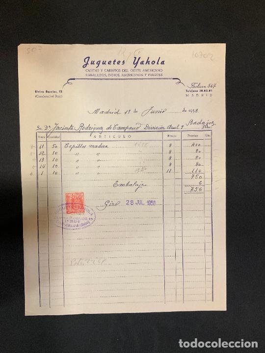 Brinquedos antigos: FACTURA DE JUGUETES. JUGUETES YAHOLA. CASITAS Y CARRITOS DEL OESTE AMERICANO. MADRID 1958
